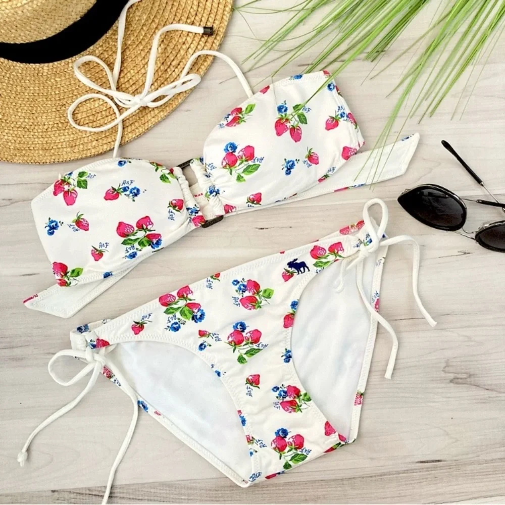 NWOT A&F | Abercrombie & Fitch Strawberry Print Swimsuit Bikini Set - Picture 1 of 6